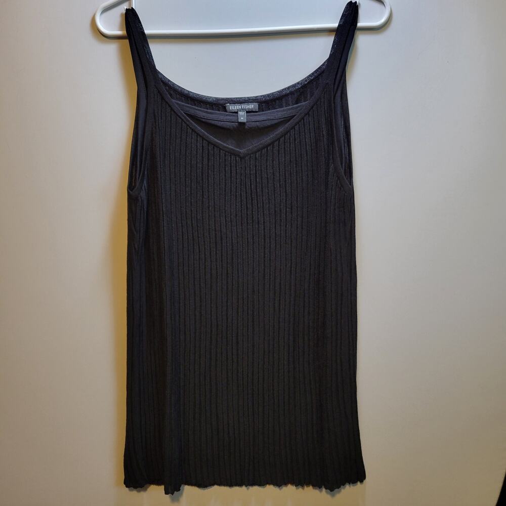 Eileen Fisher 100% Silk Pleated Spaghetti Strap Long Tank - M